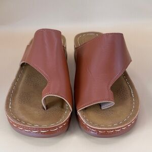 Women's Vegan Leather Slide Sandals - Brown
